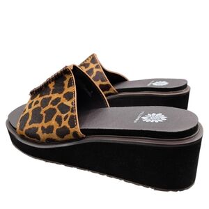 Yellow Box Alley Leopard Leather Platform Wedge Slides 8 NIB